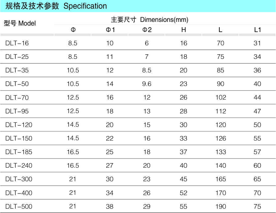 DLT铝铜接线端子_配网金具_产品中心_五五世纪电气集团