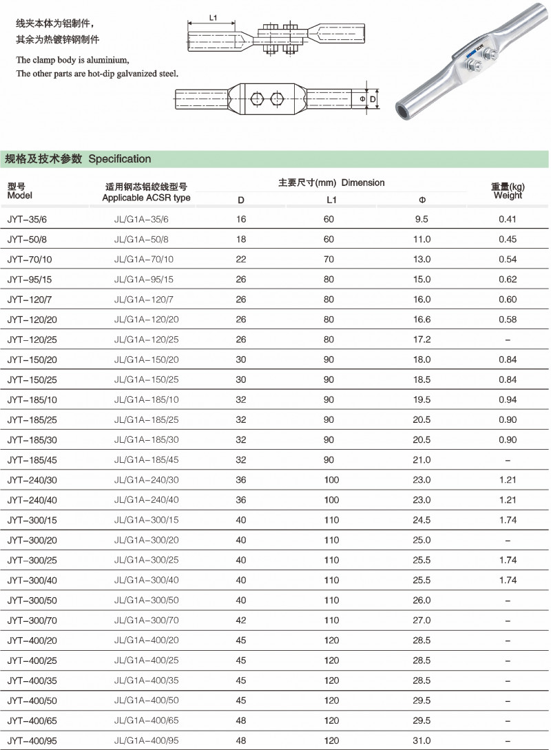 JYT 跳线线夹（压缩型）_线路金具_产品中心_五五世纪电气集团