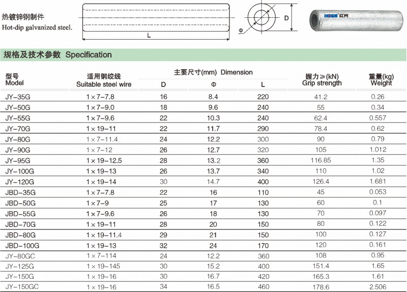 JY-G接续管、JBD-G接续管_线路金具_产品中心_五五世纪电气集团