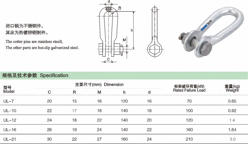 UL型 拉线用U型挂环_线路金具_产品中心_五五世纪电气集团