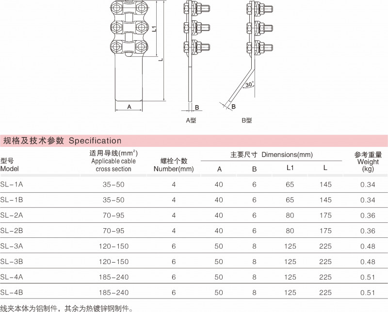 SL 八五定型铝装备线夹_变电金具_产品中心_五五世纪电气集团