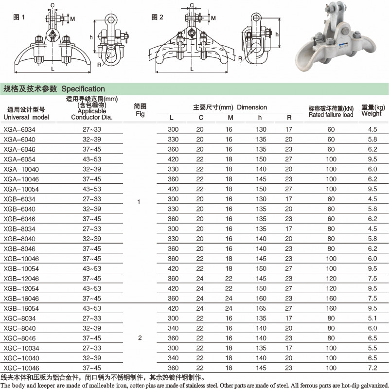 XGA、XGB、XGC提包式悬垂线夹_线路金具_产品中心_五五世纪电气集团